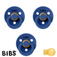 BIBS Colour Schnuller mit Namen, Gr. 1, 3 Cornflower, Rund Latex, (3er Pack)